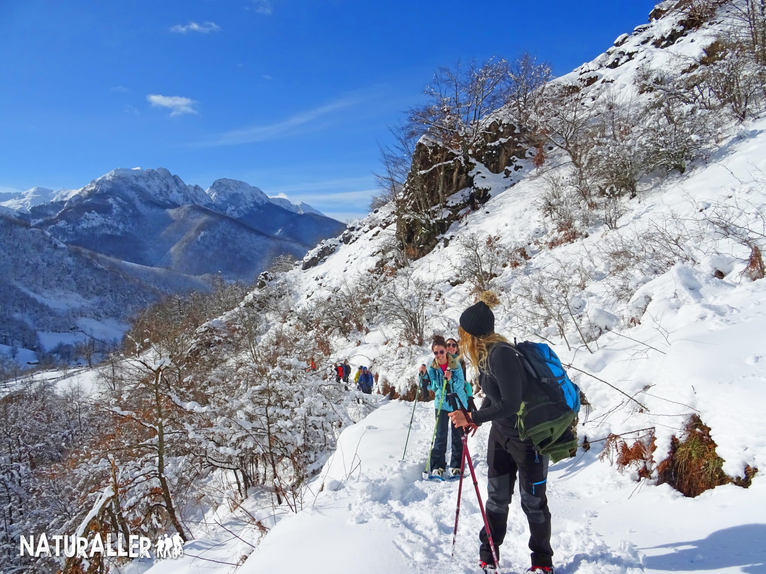 raquetas de nieve en fuentes de invierno