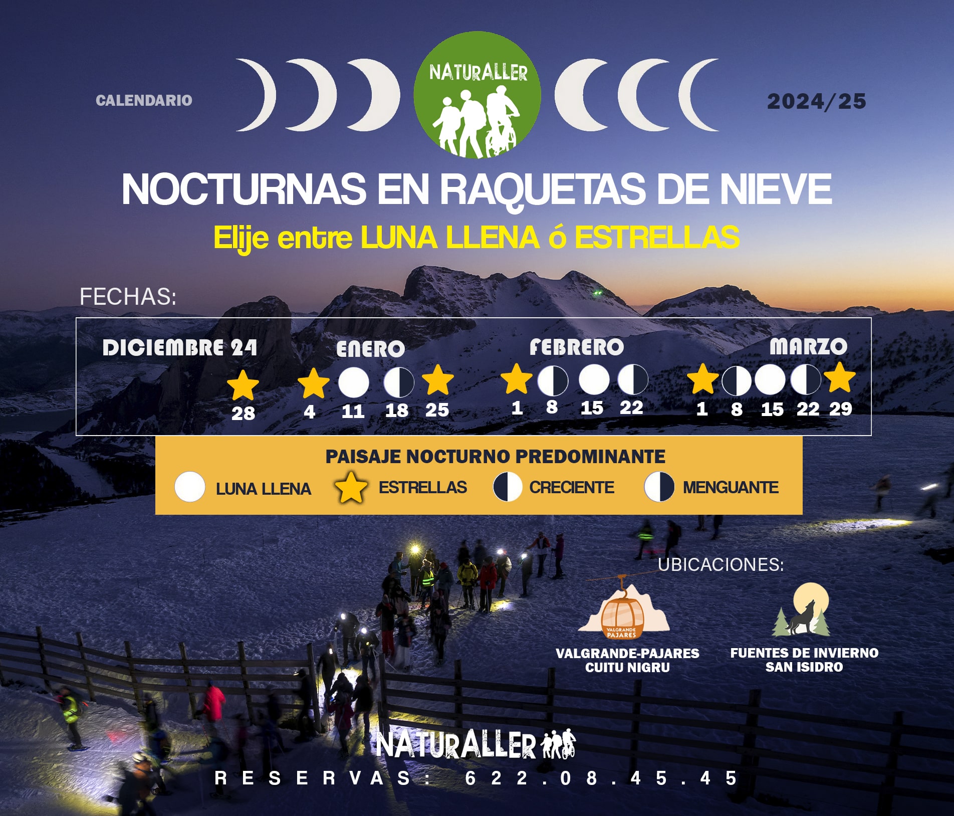 Nocturnas en Raquetas: Una Ruta entre la Luna Llena, las Estrellas y la Nieve