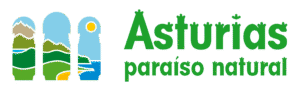 Logo de Asturias, paraíso natural, que representa paisajes montañosos, ríos y el mar, destacando la belleza natural de la región. Ideal para promover el turismo sostenible en Asturias.